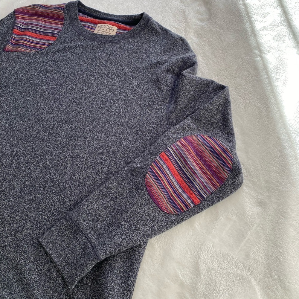 Burton Gray Crewneck Pullover Sweater Elbow Patch Large Preppy Casual Gorpcore - Picture 2 of 7